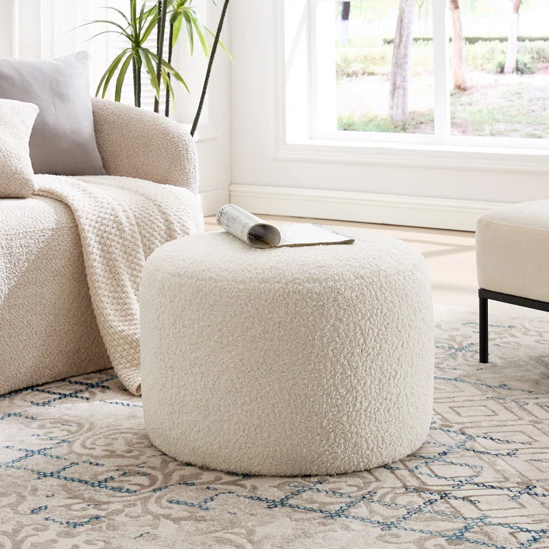 Regeani 24" Modern Round Upholstered Pouf Ottoman